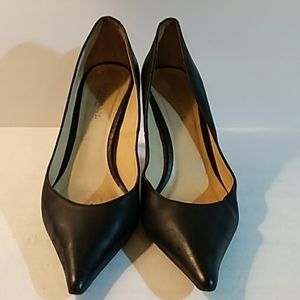 Lumiani Black Leather Pointed Toes Heel Pumps 8M